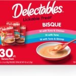 Delectables Lickable Treat Bisque Wet Cat Treat Variety Pack, Food Topper, Hydrating, Grain-Free, No Fillers, No By-Products, No Added Preservatives, 1.4oz Pouch, 30ct
