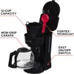 BLACK+DECKER 12-Cup Coffee Maker with Easy On/Off Switch, Easy Pour, Non-Drip Carafe with Removable Filter Basket, Vortex Technology, Black - Image 3
