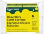 Amazon Basics Heavy Duty Dual-Sided Scrub Sponges, Reusable, 4.4 x 2.7 x 0.8 in, Yellow/Green, 6-Pack