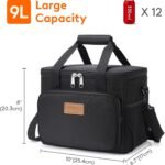 Lifewit Medium Lunch Bag, Insulated Lunch Box, Soft Cooler Cooling Tote for Adult Men Women, Black 12-Can (9L) - Image 4