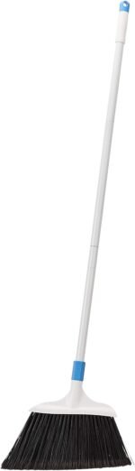 Amazon Basics Heavy-Duty Floor Cleaning Broom with Stiff Bristles, Sturdy 3-Piece Handle, Easy to Assemble, Indoor Outdoor Use for Driveways and Sidewalks, Blue and White