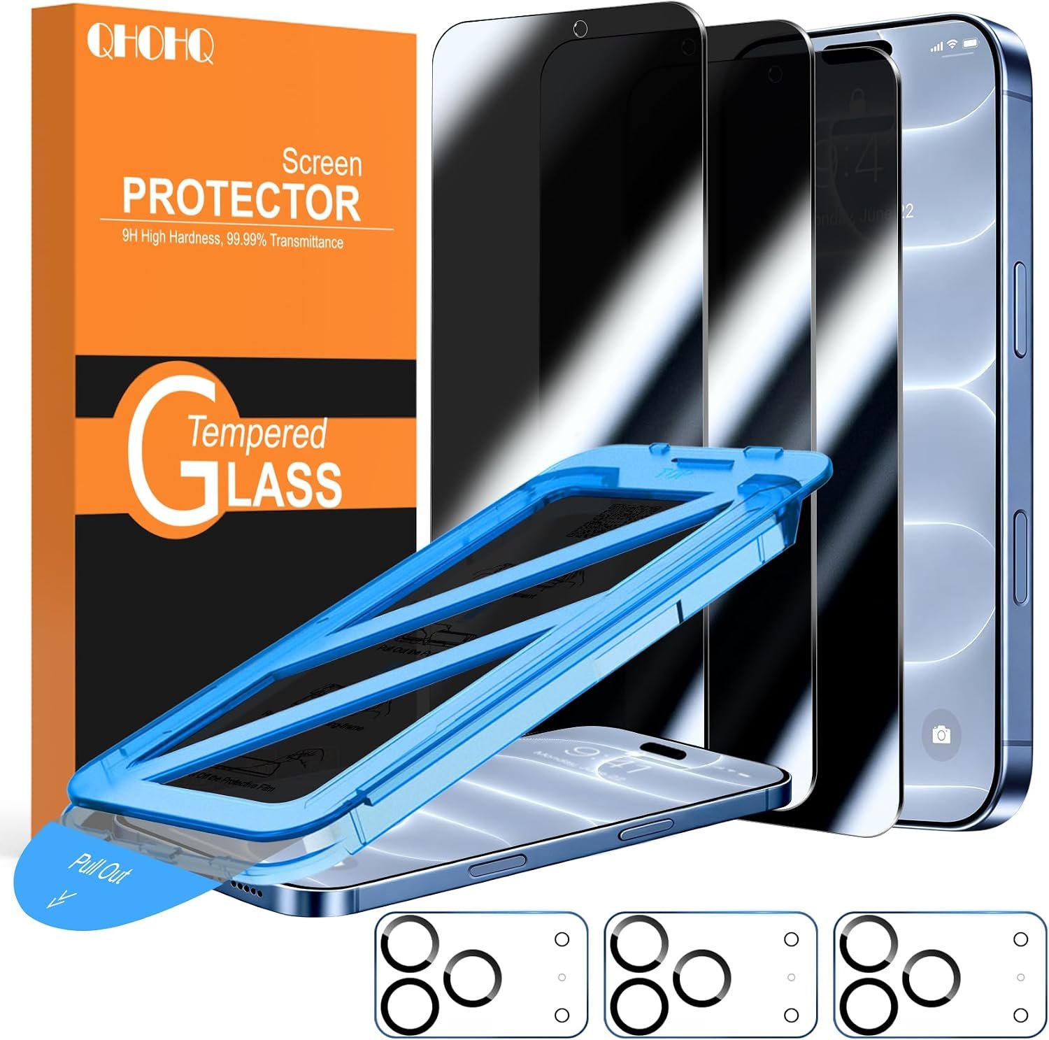 71elUMBwBSL._AC_SL1500_ QHOHQ for iPhone 18 Pro Privacy Screen Protector, 9H+ Tempered Glass, 3+3P - Image 1