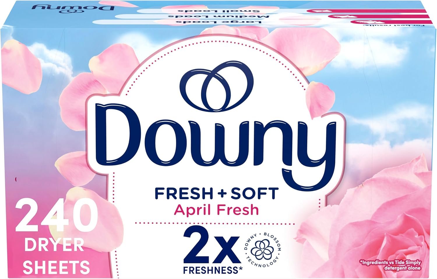 71fzdNV0IL._AC_SL1500_ Downy Fabric Softener Dryer Sheets, April Fresh, 240 Count - Image 1