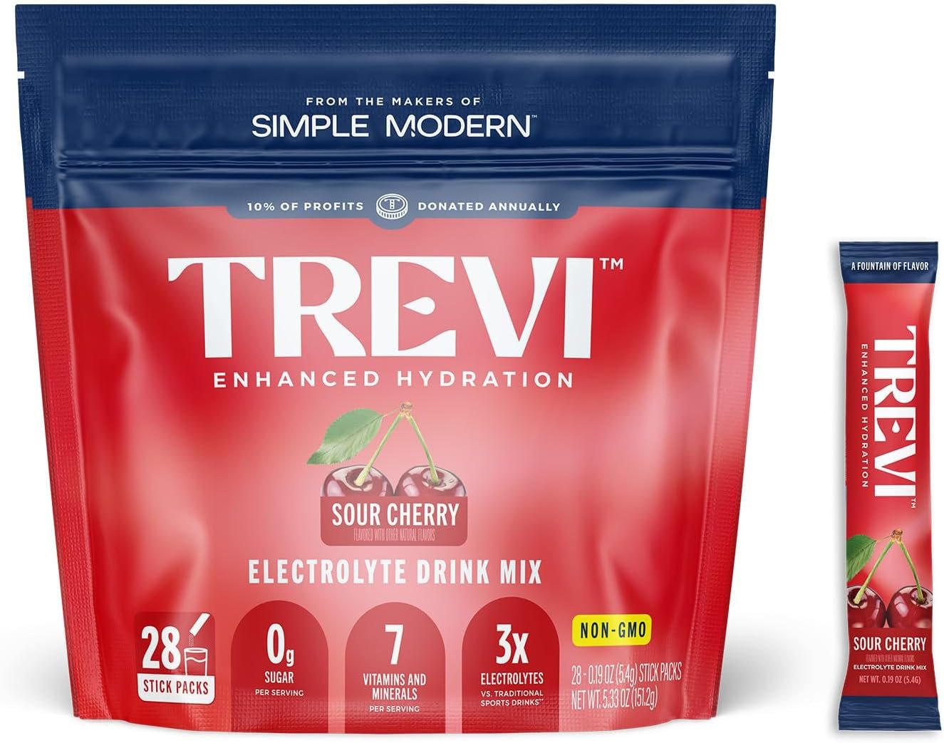 71iOT0fYssL._AC_SL1500_ TREVI Electrolytes Powder Packets Sugar Free Hydration Sour Cherry 28 Count - Image 1