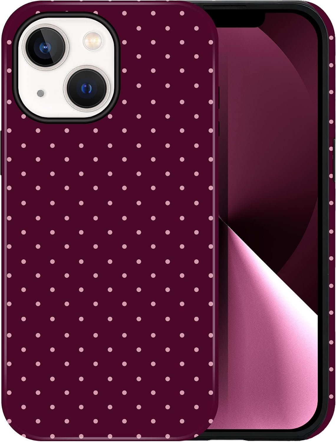 71in0MMHwAL._AC_SL1500_ Polka Dot Pattern Phone Case for iPhone 13/14 6.1", Wine - Image 1