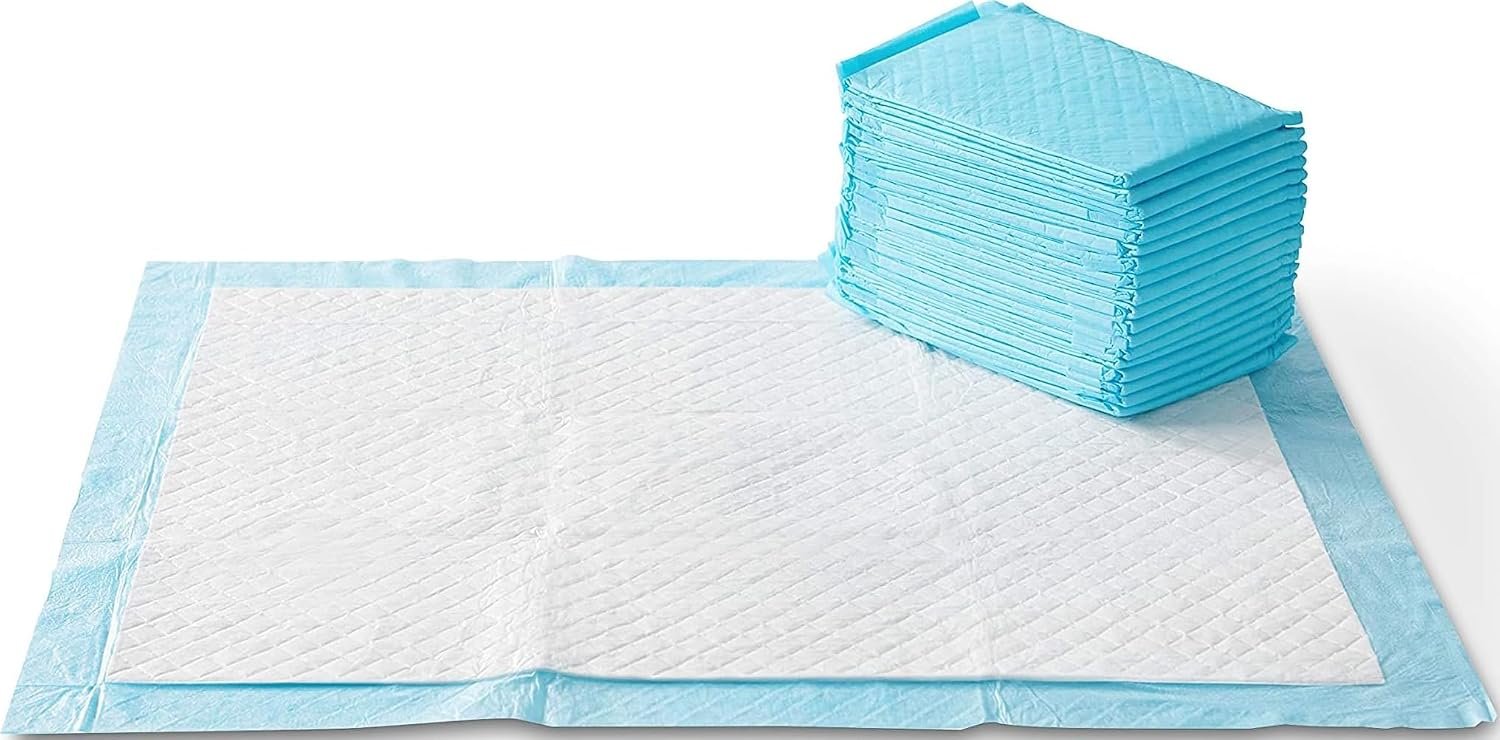71jpQSeJYtL._AC_SL1500_ Amazon Basics X-Large Heavy Duty Absorbent Puppy Potty Pads, Leak-Proof, Quick-Dry, Super Absorbent Gel Technology for Dog Training, 28 x 34 Inches, Blue & White, Pack of 50 - Image 1