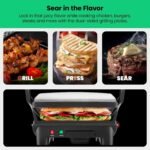 Chefman Panini Press Grill and Gourmet Sandwich Maker Non-Stick Coated Plates, Opens 180 Degrees to Fit Any Type or Size of Food, Stainless Steel Surface and Removable Drip Tray, 4 Slice, Black - Image 4