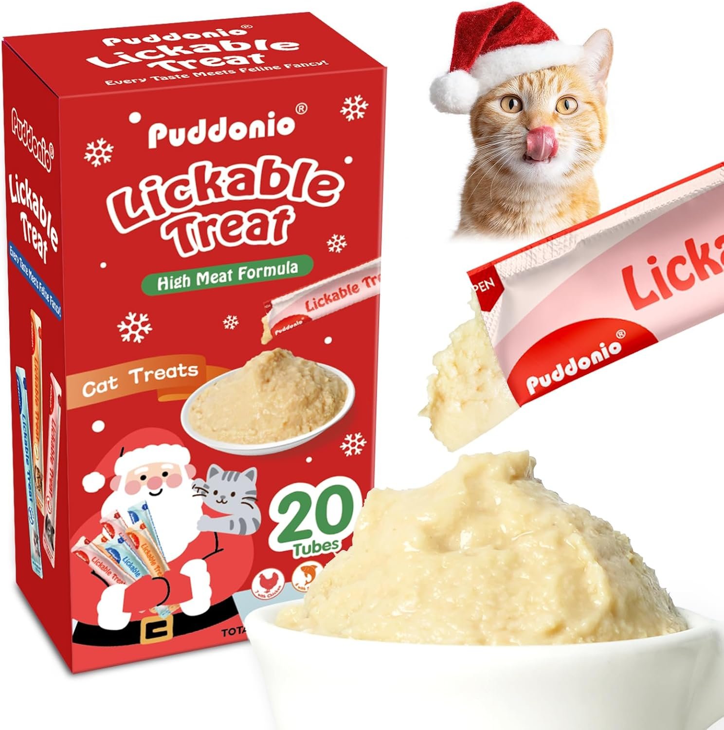 71kjlYf6wpL._AC_SL1500_ Christmas Lickable Cat Treats, No Gum High-Meat Puree, 20 Ct - Image 1