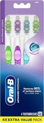 Oral-B 3D White Manual Toothbrush, 4-Pack, Stain Eraser, Soft Bristle Brushes, Adult Teeth Whitening, Daily Plaque Removal, Built-in Tongue Scraper Cheek Cleaner, Travel Size Toiletries - Image 6