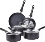 Amazon Basics Non-Stick Kitchen Cookware 8-Piece Set, Non-Induction, Includes Pots and Pans, Black