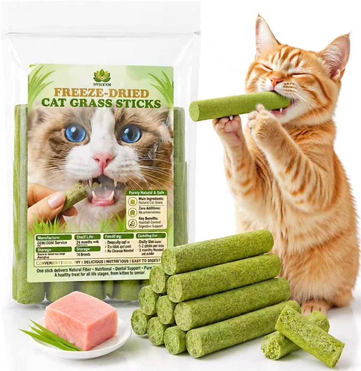 71ojPKlUjvL._AC_SL1280_ Cat Grass Stick for Indoor Cat 50g Chicken Freeze Dried Treat 10pcs - Image 1