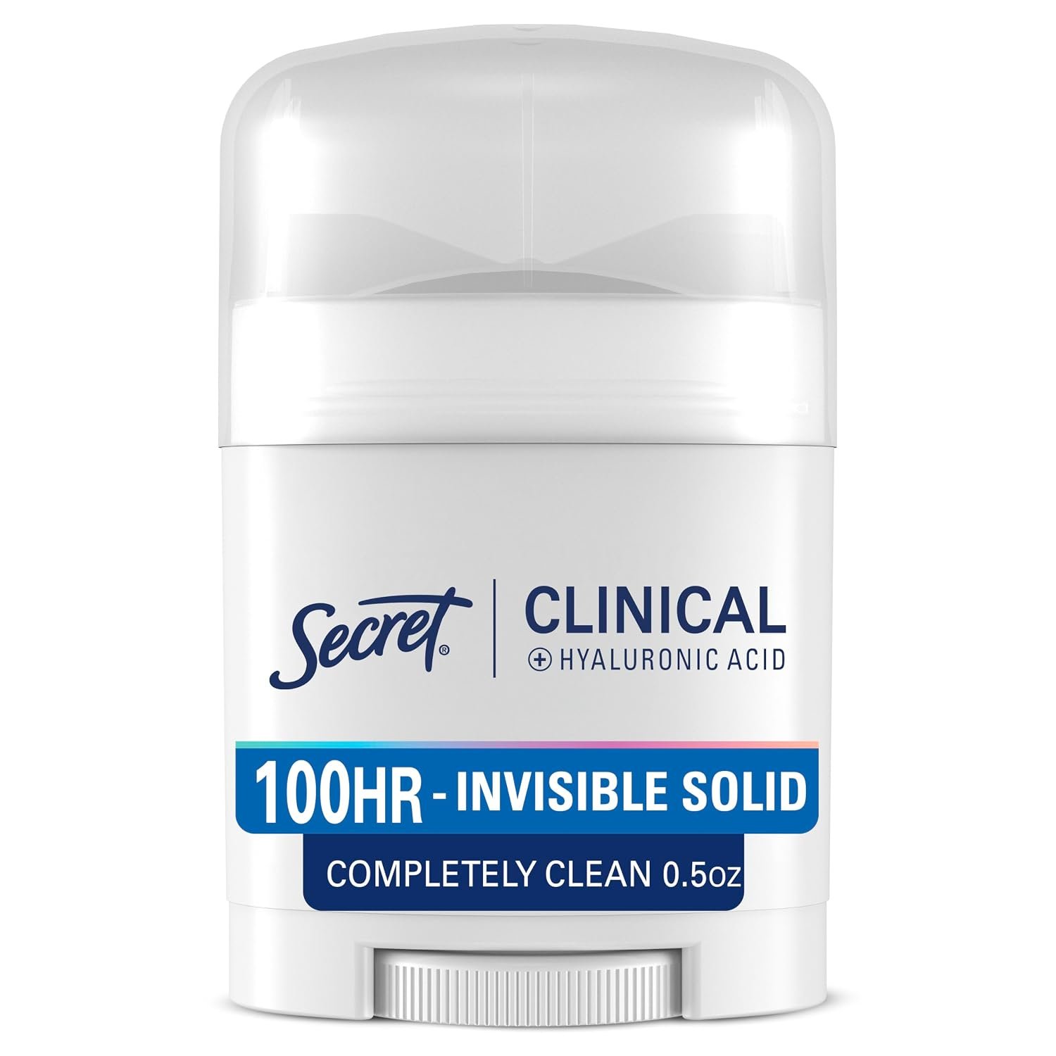 71r9v0JXAjL._SL1500_ Secret Clinical Strength 100HR Sweat & Odor, Invisible Solid Antiperspirant & Deodorant for Women, 3X Stress Protection with Hyaluronic Acid, PH Balanced, Completely Clean Scent, 0.5 oz - Image 1