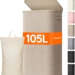 Lifewit 105L Large Laundry Hamper with Lid, Removable Inner Bag, Beige