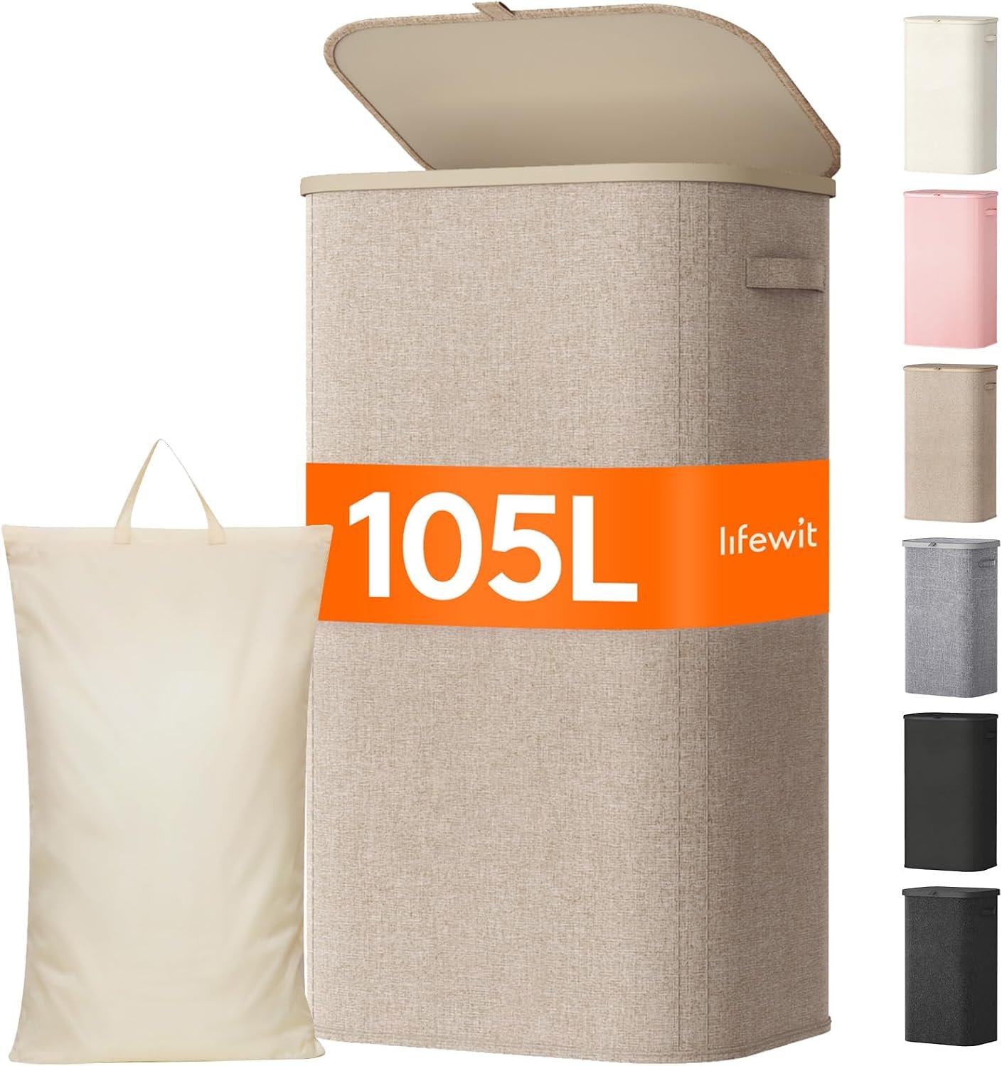 71sbZ7qXm8L._AC_SL1500_ Lifewit 105L Large Laundry Hamper with Lid, Removable Inner Bag, Beige - Image 1