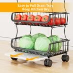 Simple Trending Stackable Cart, Fruit Vegetable Basket with Wheels, 4 Tier - Image 2