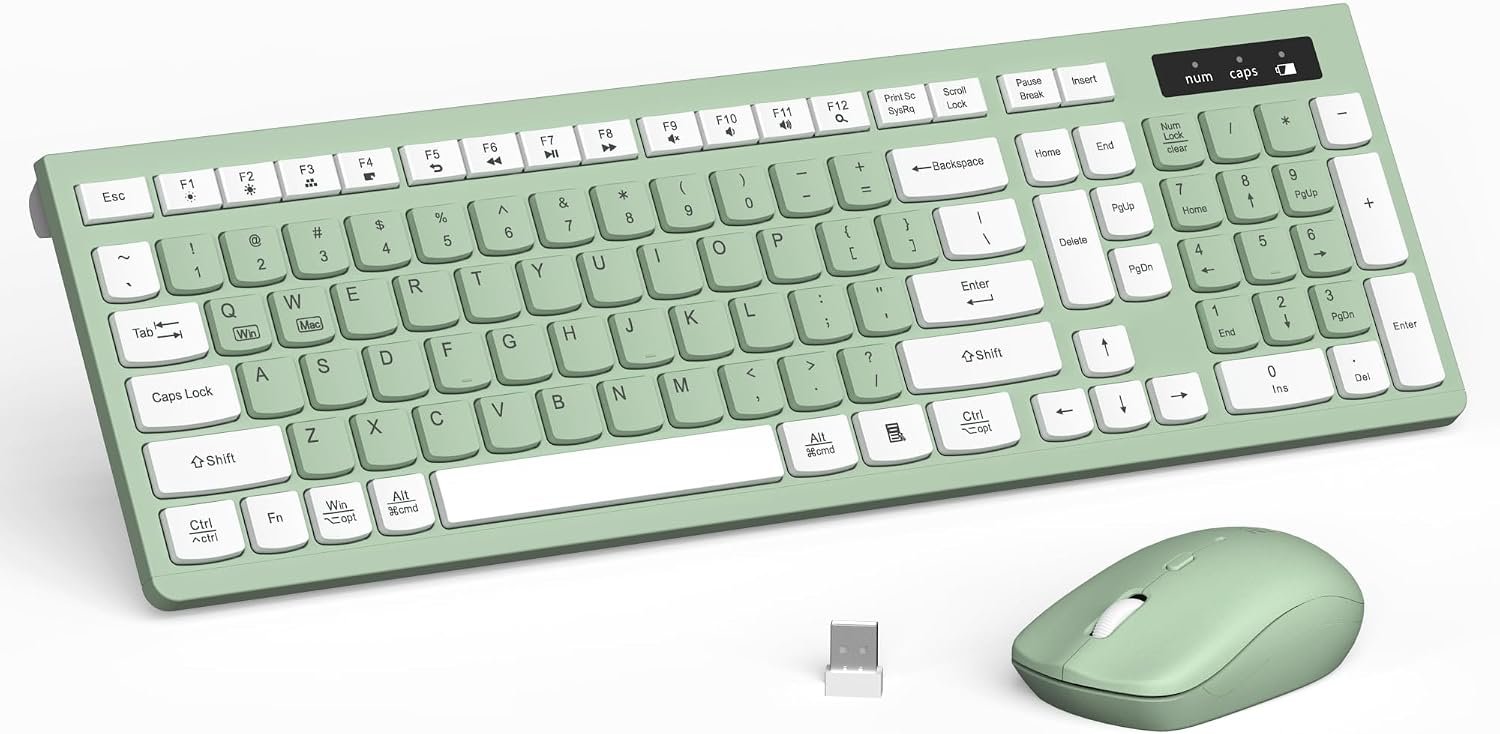 71vulVx18L._AC_SL1500_-1 Wireless Keyboard and Mouse Combo Silent for Office and Home(Avocado Green) - Image 1