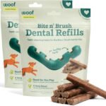 WOOF Bite n' Brush Dog Dental Sticks, Refills for Chew Toy, Chicken, 2 Pack