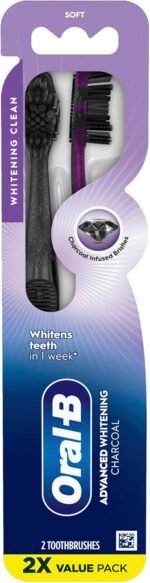 Oral-B 3D White Charcoal Toothbrush, 2 Count Soft Manual tootbrush Pack, Whitens Teeth, removes Plaque and Stains, Tongue Scraper Tooth Brush - Image 6