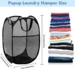 Pop Up Laundry Hamper, 70L Collapsible Mesh Basket with Side Pocket, Black - Image 2
