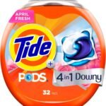 Tide PODS Laundry Detergent Soap with Downy 4-in-1 Stain Remover Freshness Softness Detergent pacs, April Fresh Scent, 32 Count