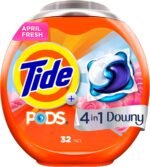 Tide PODS Laundry Detergent Soap with Downy 4-in-1 Stain Remover Freshness Softness Detergent pacs, April Fresh Scent, 32 Count