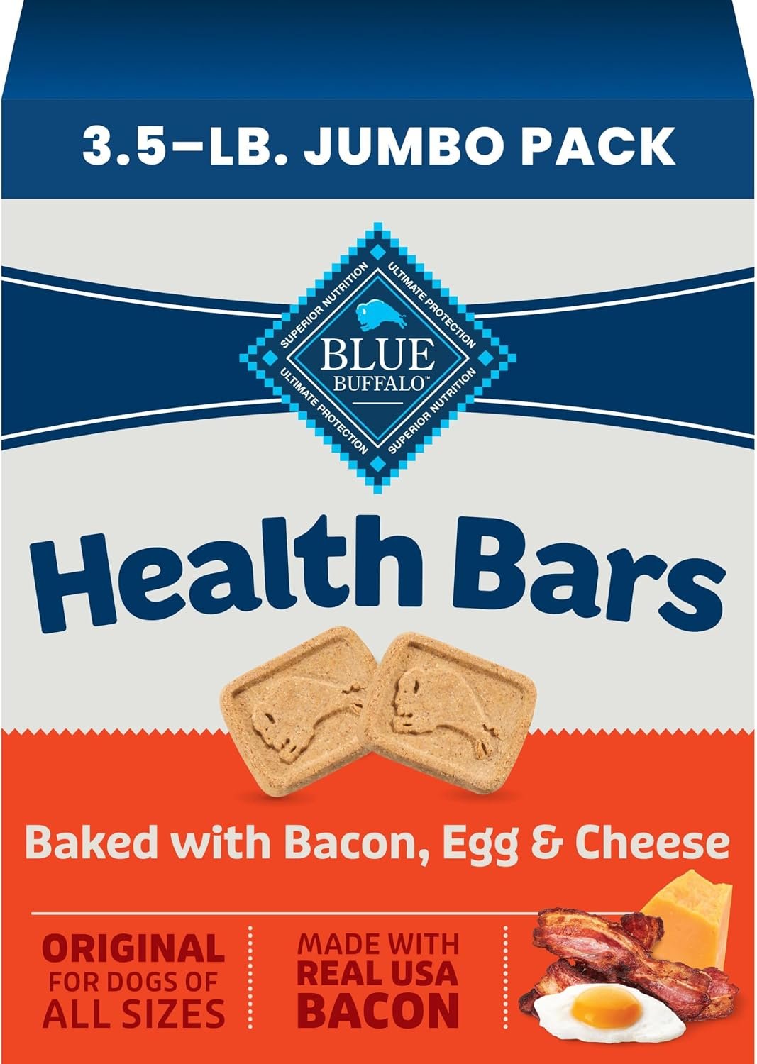 811cq51vISL._AC_SL1500_ Blue Buffalo Health Bars Bacon Egg & Cheese Dog Biscuits, 3.5 lb - Image 1