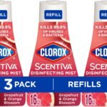 Clorox Scentiva Disinfecting Mist, Grapefruit and Orange Blossom, Refill, 16 Fl Oz Each, Pack of 3