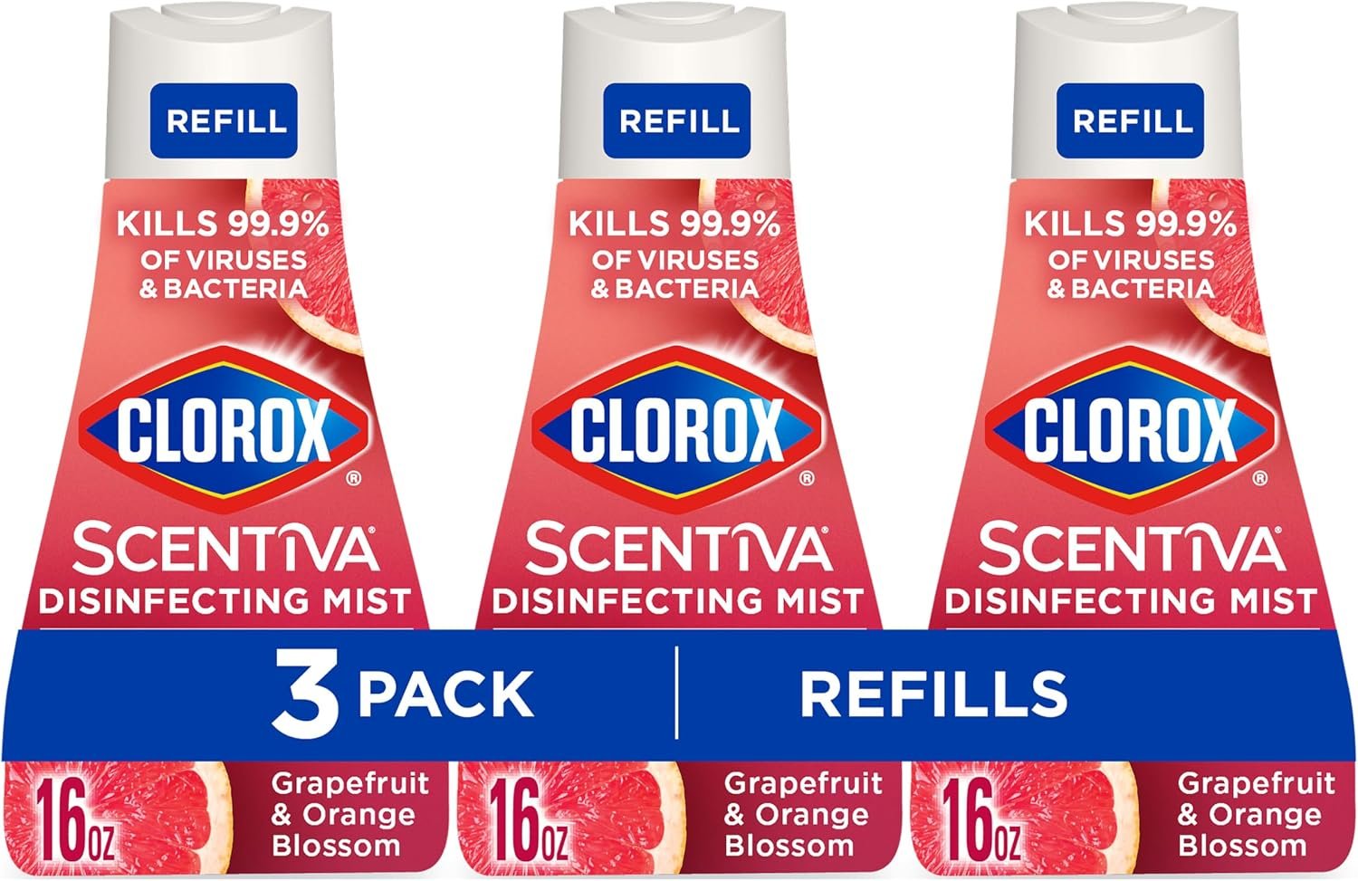 8156kXqL6qL._AC_SL1500_ Clorox Scentiva Disinfecting Mist, Grapefruit and Orange Blossom, Refill, 16 Fl Oz Each, Pack of 3 - Image 1