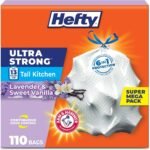 Hefty Ultra Strong 13 Gal Kitchen Trash Bags, Lavender Vanilla, 110ct