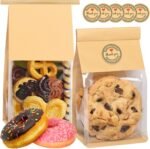 50 Pack Cookie Bags with Seal, 8.2x3.9x3.1 Inch Tin Tie Tab Lock Bakery Bags with Window Resealable Paper Packaging Bag for Muffin, Granola, Candies, Scone, Brownie, Included 50 Thank You Stickers