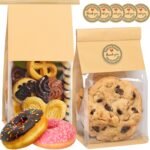 50 Pack Cookie Bags with Seal, 8.2x3.9x3.1 Inch Tin Tie Tab Lock Bakery Bags with Window Resealable Paper Packaging Bag for Muffin, Granola, Candies, Scone, Brownie, Included 50 Thank You Stickers