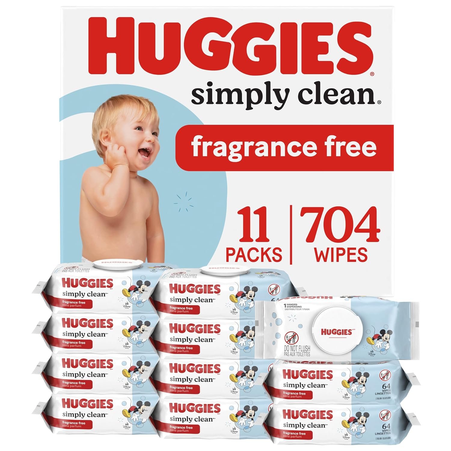 818sJzgxnSL._SL1500_ Huggies Simply Clean Baby Wipes, Unscented, 11 Packs, 704 Wipes - Image 1