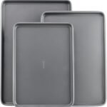 GoodCook Everyday Nonstick Baking Sheet Set, 3 Pack Includes Small (13×9) Medium (15×1) and Large (17×11) Pans Carbon Steel Construction Cookie Sheets Bakeware Set, Gray