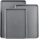 GoodCook Everyday Nonstick Baking Sheet Set, 3 Pack Includes Small (13×9) Medium (15×1) and Large (17×11) Pans Carbon Steel Construction Cookie Sheets Bakeware Set, Gray
