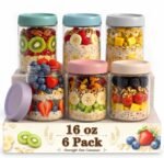 Overnight Oats Containers with Lids, 16 oz Mason Jars, Glass Jar with Lid