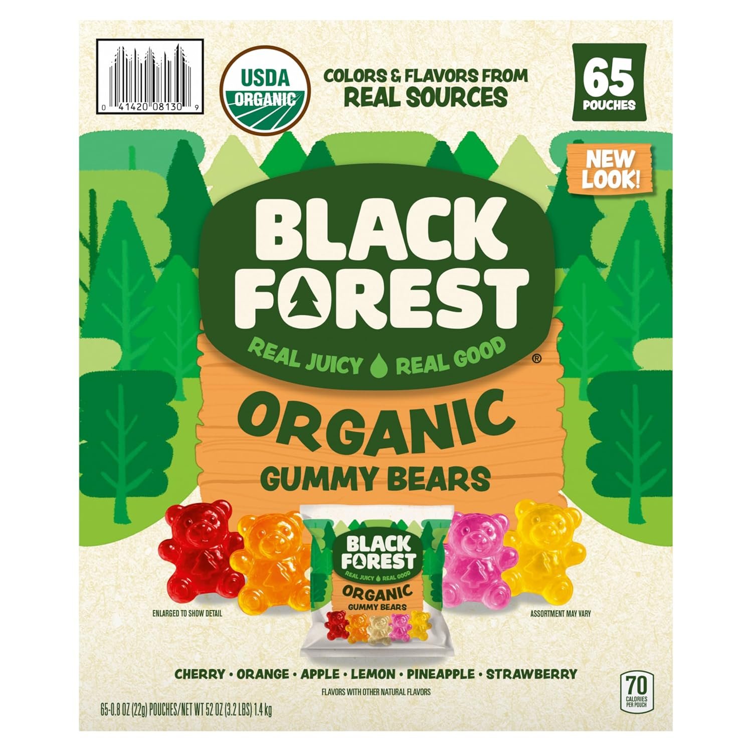 81AIgzZJAVL._SL1500_ Black Forest USDA Organic Gummy Bears - 65 Pouches - .0.8Oz Each - Image 1