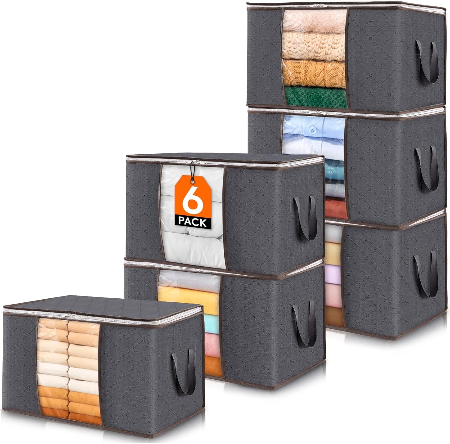 81ATH1p6zWL._AC_SL1500_ Lifewit 6 Pack Clothes Storage Bins with Lids, Foldable Blanket Storage Bags with Zippers, Clear Window and Reinforced Handles, Closet and Organization for Clothing, Sweater, Comforter, Bedding - Image 1
