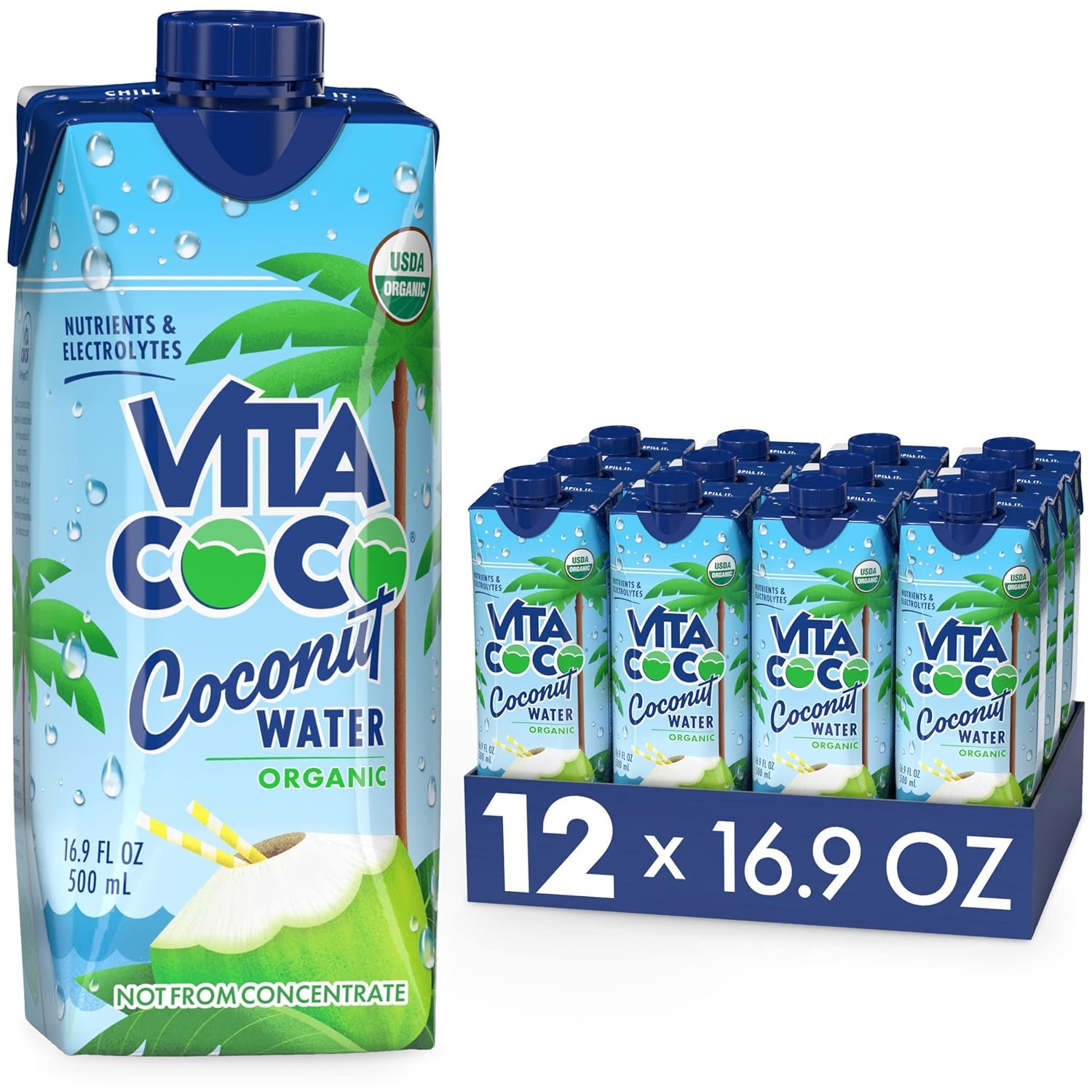 81Bv6HWuxEL._SL1500_ Vita Coco Organic Coconut Water, Original, 16.9 Oz (Pack of 12) - Image 1