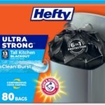 Hefty Ultra Strong 13 Gal Kitchen Trash Bags, Black, Clean Burst, 80ct