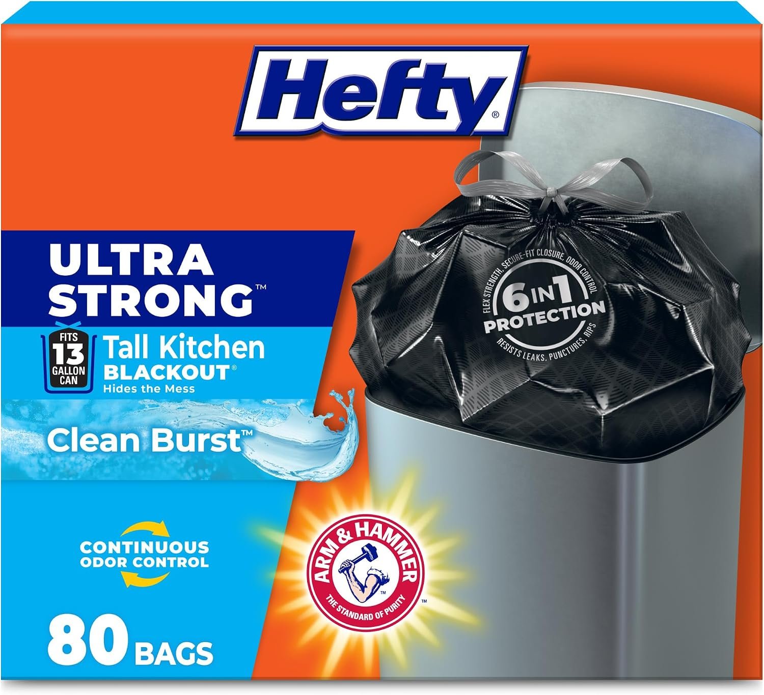 81C4HBpESWL._AC_SL1500_ Hefty Ultra Strong 13 Gal Kitchen Trash Bags, Black, Clean Burst, 80ct - Image 1