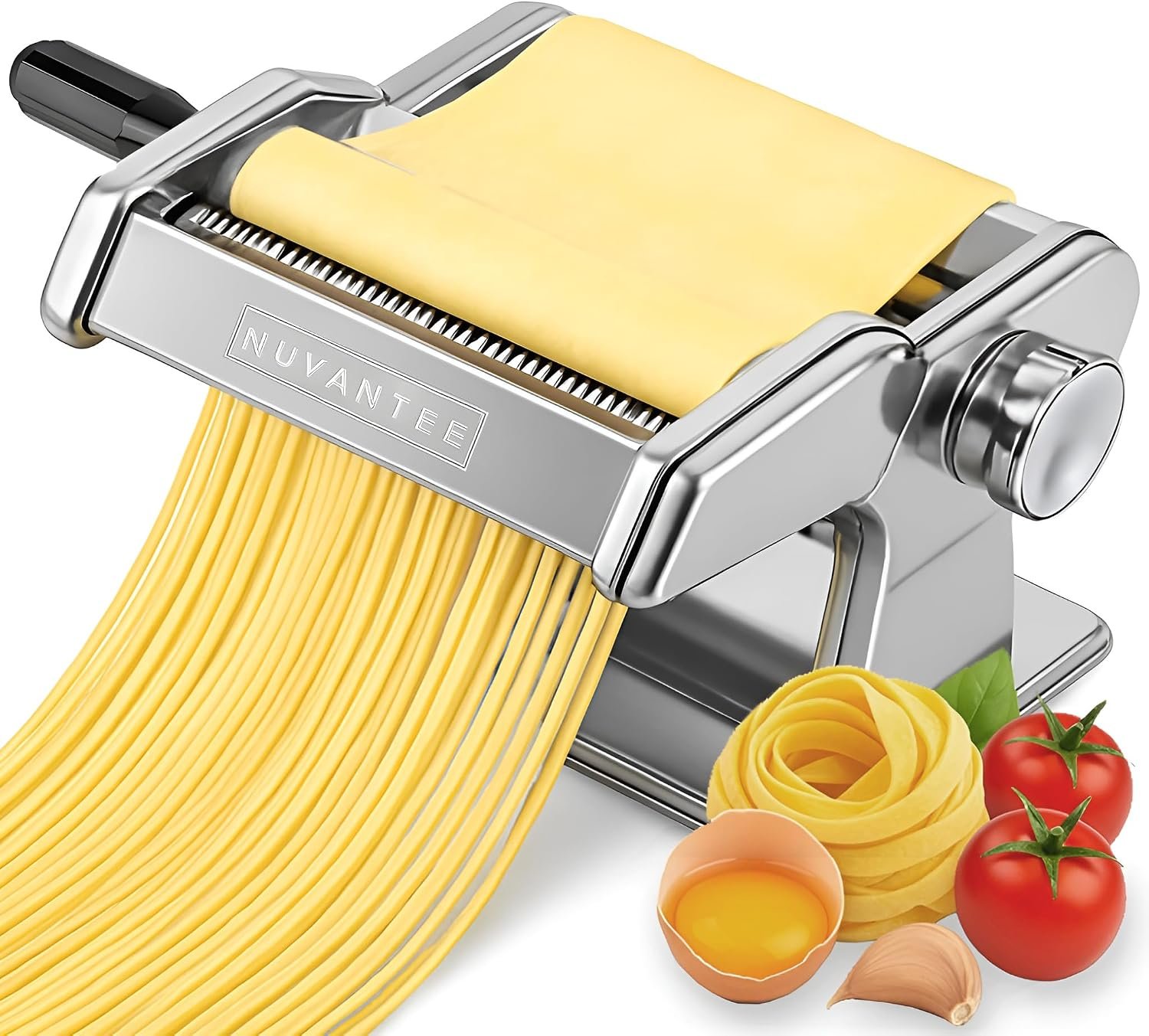 81CJwYOBzkL._AC_SL1500_ Nuvantee Pasta Maker with Adjustable Thickness Settings - 3 in 1 Noodle Maker with Rollers & 2 Width Cutters for Fresh Spaghetti, Fettuccini, Lasagna, Dumplings & More - Image 1