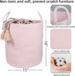 XUANGUO Cotton Rope Laundry Basket Hamper for Girls Kids Baby Nursery Pink - Image 2