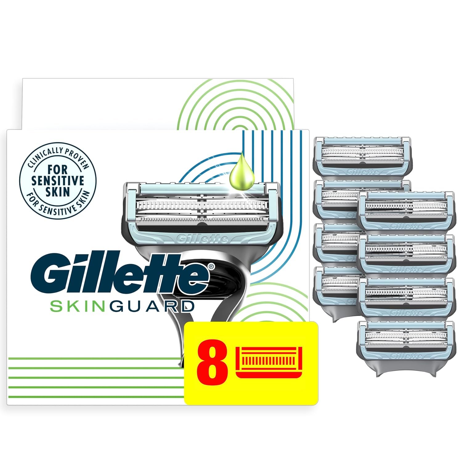 81GPQ6AIFhL._SL1500_ Gillette SkinGuard Razor Blade Refills for Men, 2 Blade Cartridge, SkinGuard for Sensitive Skin, Lubrication, Fits SkinGuard Razor Handles, 8 Count - Image 1