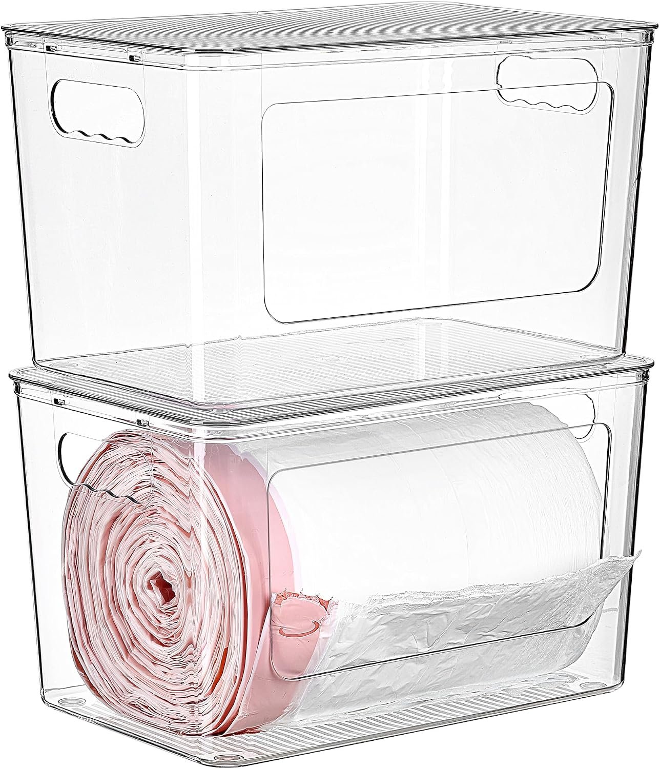 81HZ4nSAIXL._AC_SL1500_ Vtopmart 2 Pack Clear Trash Bag Holder, Stackable Garbage Bag Dispenser - Image 1