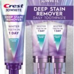 Crest 3D White Deep Stain Remover Brilliant White Toothpaste, 3.1 oz (Pack of 2), Whiter Teeth in 1 Day, Enamel Safe Fluoride Toothpaste for Fast Stain Removal and Prevention
