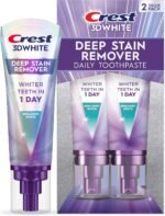 Crest 3D White Deep Stain Remover Brilliant White Toothpaste, 3.1 oz (Pack of 2), Whiter Teeth in 1 Day, Enamel Safe Fluoride Toothpaste for Fast Stain Removal and Prevention