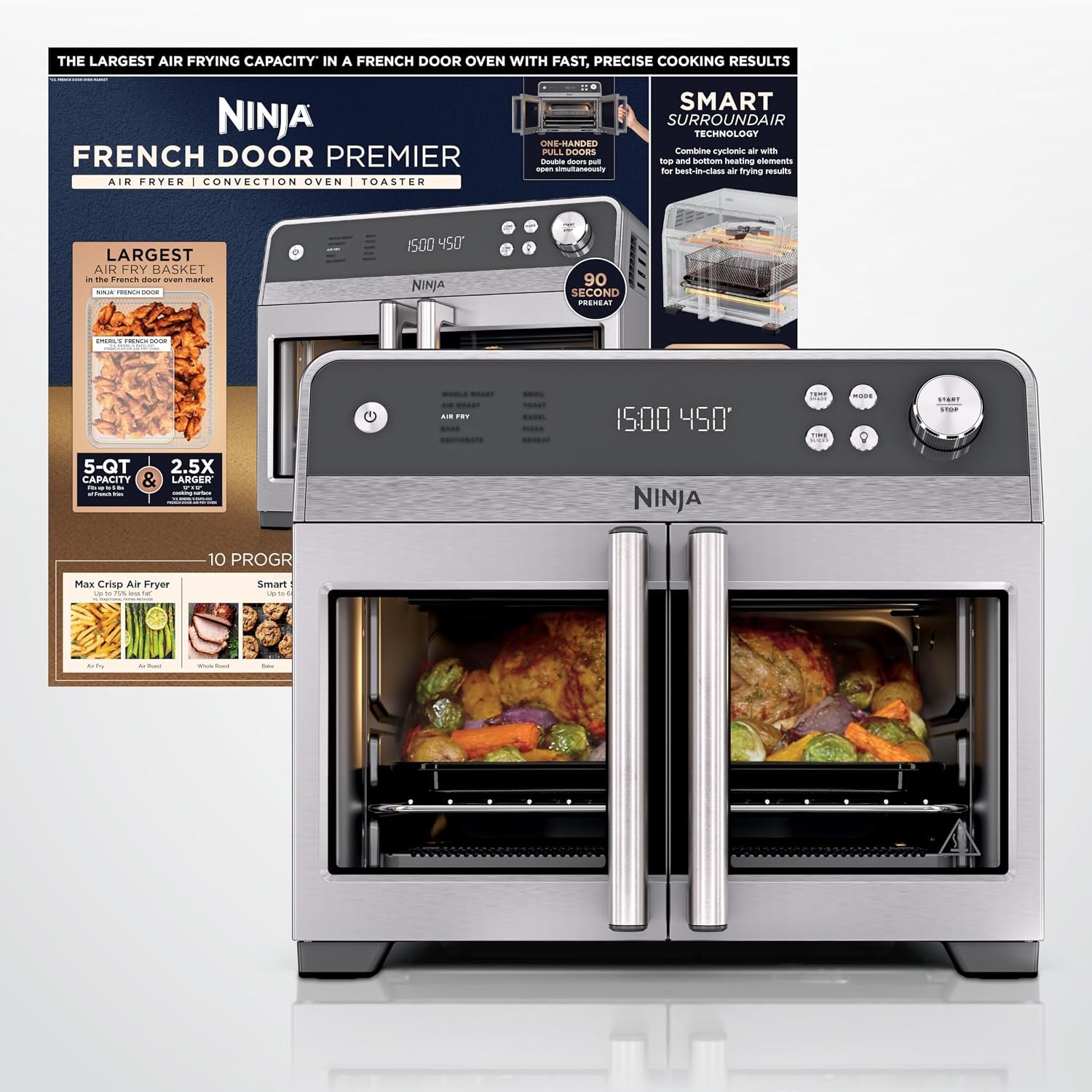 81Hw2PusFkL._AC_SL1500_ Ninja French Door Premier Air Fry Oven, 10-in-1, 20.3 Qt, Stainless, FO101 - Image 1