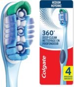 Colgate 360 Deep Clean 4-in-1 Bacteria Removal Toothbrushes, Medium, 4