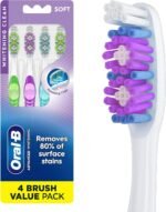 Oral-B 3D White Manual Toothbrush, 4-Pack, Stain Eraser, Soft Bristle Brushes, Adult Teeth Whitening, Daily Plaque Removal, Built-in Tongue Scraper Cheek Cleaner, Travel Size Toiletries