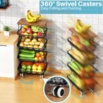 4 Tier Vegetable Fruit Basket for Kitchen, Stackable Metal Fruit and Vegetable Storage Baskets with Rolling Wheels Cart, Fruteros Para Cocina Potato and Onion Bin Pantry Kitchen Island Cart Counter - Image 3